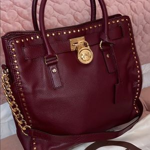 Micheal Kors leather satchel GHW wine colour